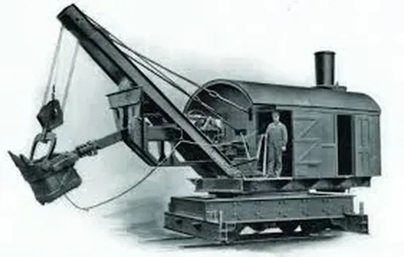 Steam-powered crane from the late 1800s — early heavy construction equipment