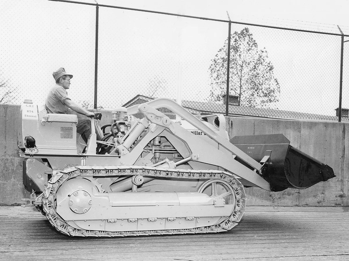 1950s Caterpillar HT4 shovel — heavy construction equipment during the post-war suburban expansion era