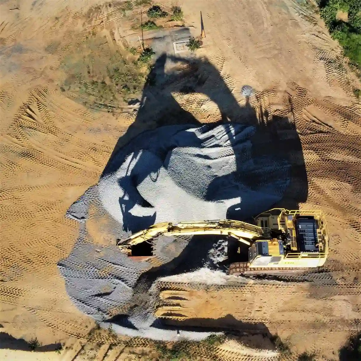 Aerial view of a bulldozer grading a construction site